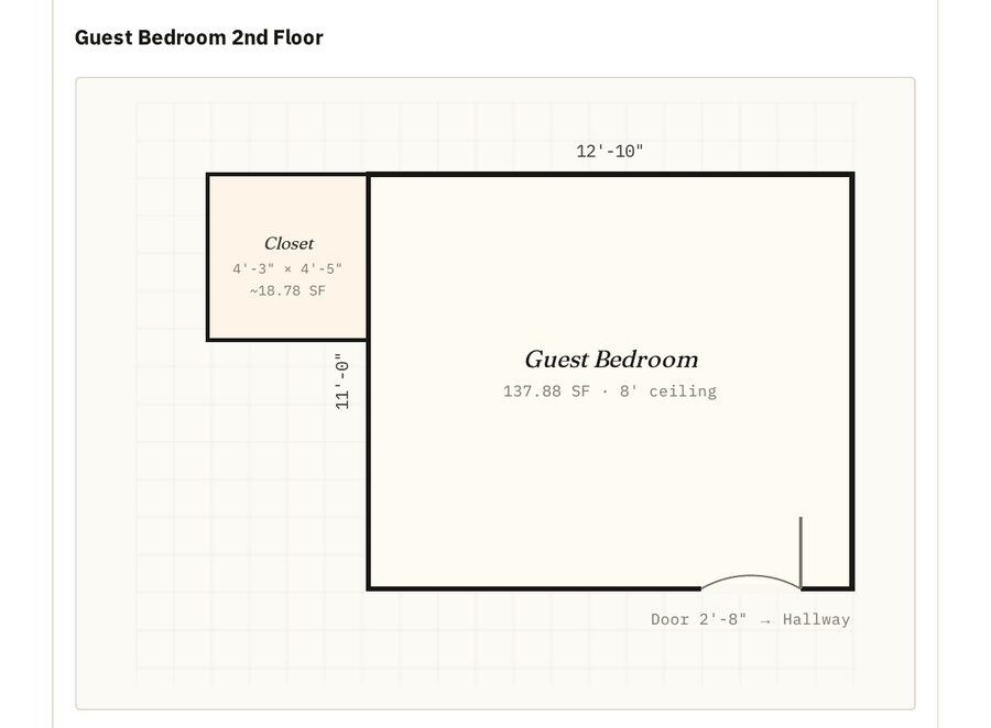 Guest Bedroom plan from estimate PDF — 12'-10" x 11'-0"